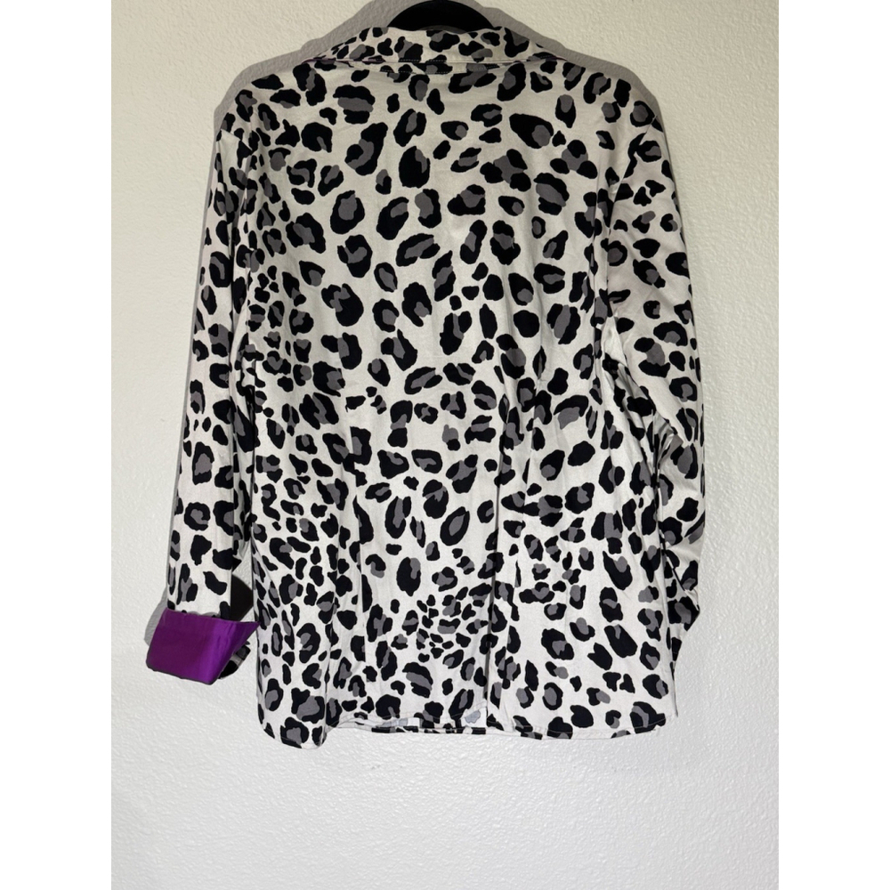 LANE BRYANT Leopard Print Blouse 22 Embellished Collar Button Front Purple Cuffs - Picture 4 of 11